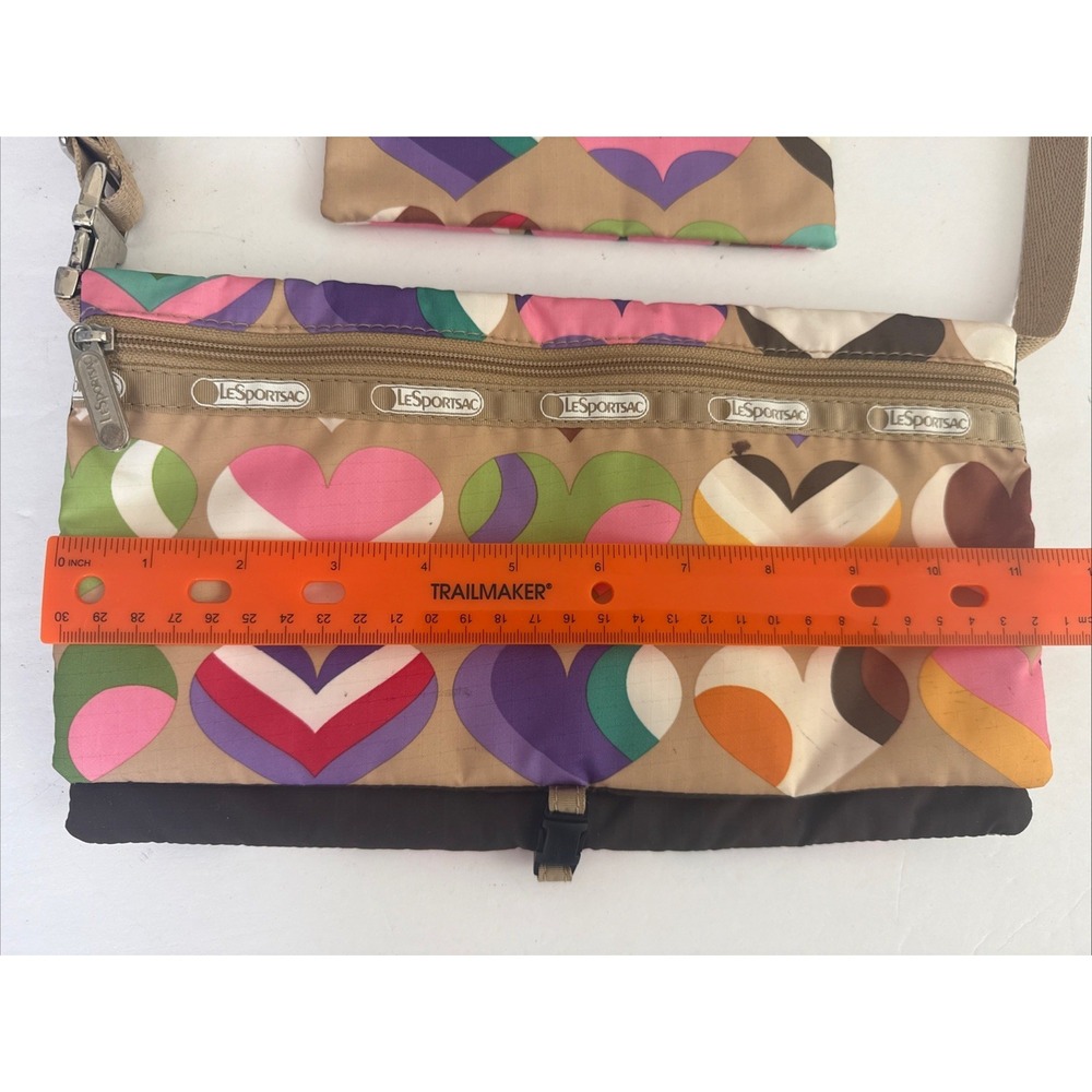 Vtg Le Sportsac Colorful Hearts Deluxe Everyday Shoulder Bag W/ Zipper Pouch Set - Picture 3 of 16